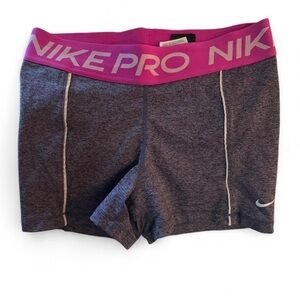 Nike Women's Gray Heather Bike Shorts with Pink Waistband